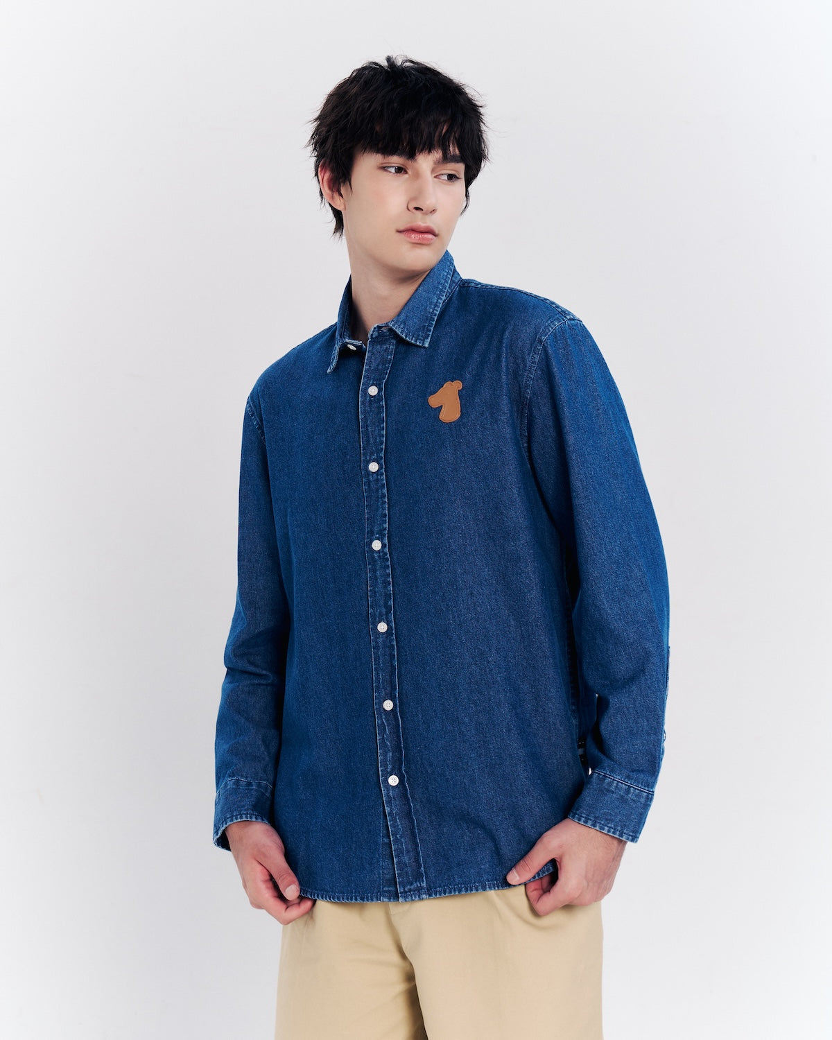 DENIM SHIRT WITH LOGO EMBROIDERED