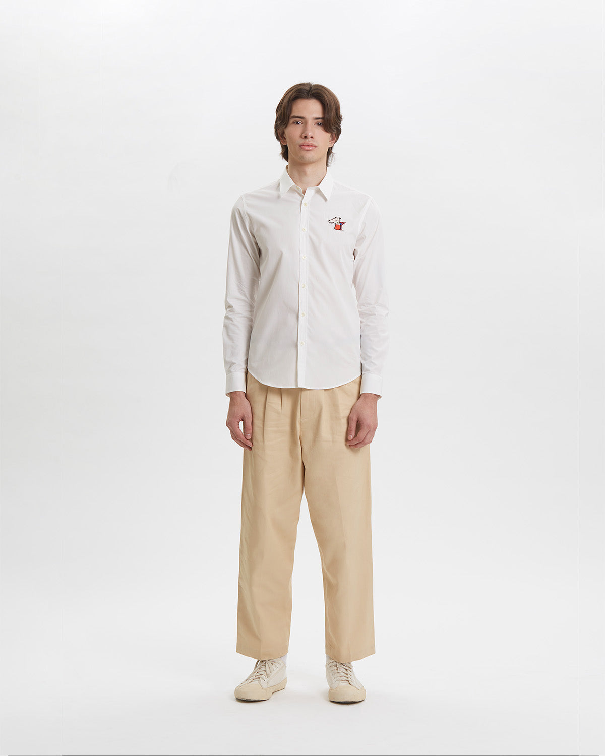 POPLIN SLIM SHIRT WITH LOGO EMBROIDERED