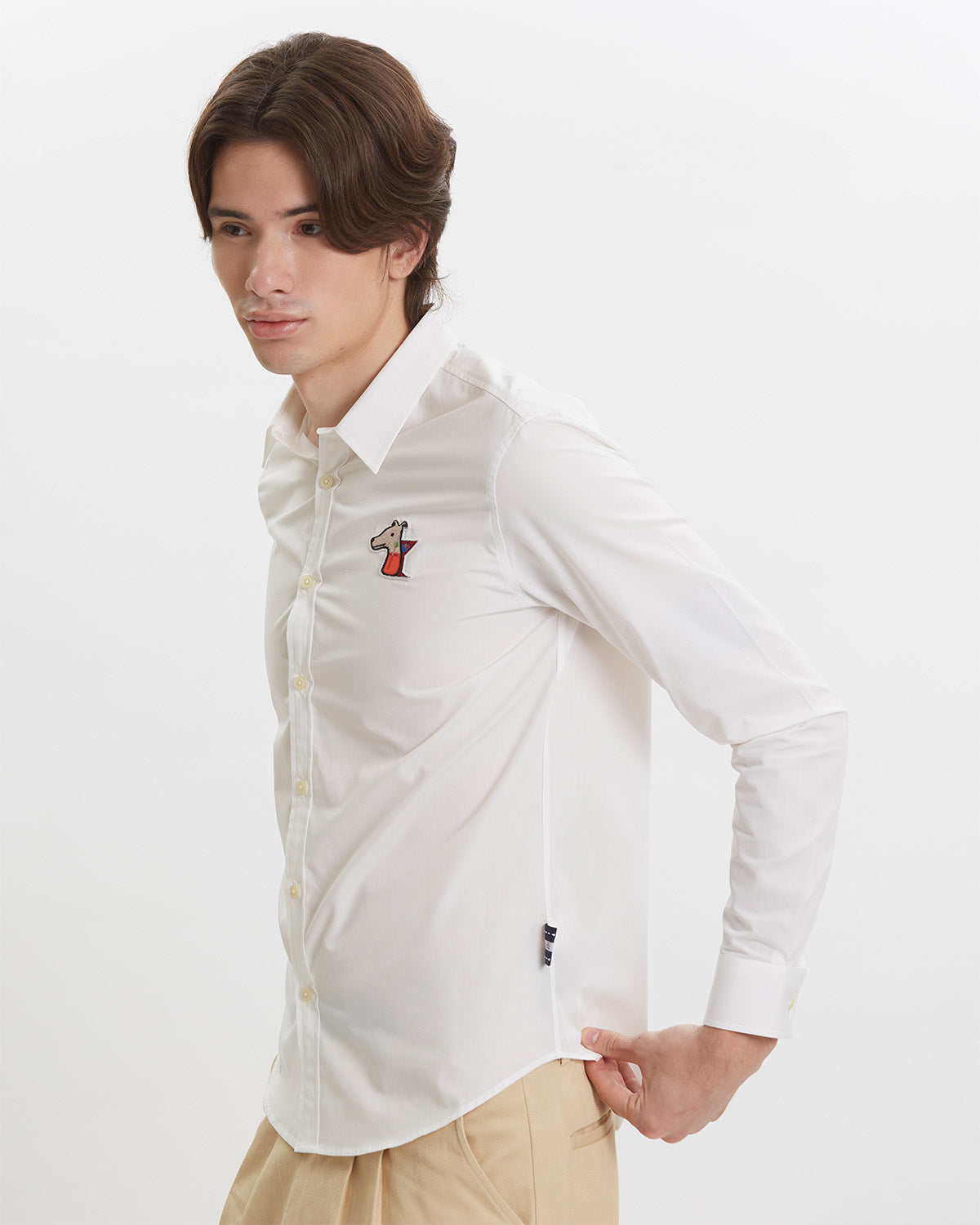 POPLIN SLIM SHIRT WITH LOGO EMBROIDERED