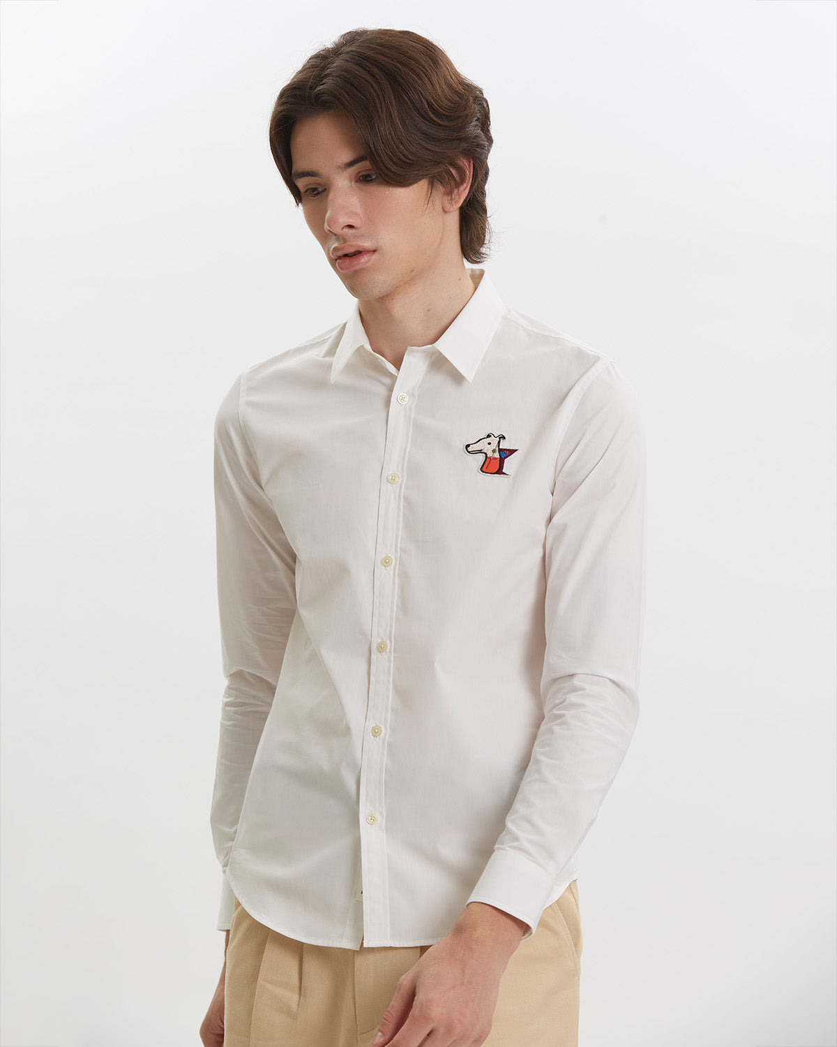 POPLIN SLIM SHIRT WITH LOGO EMBROIDERED