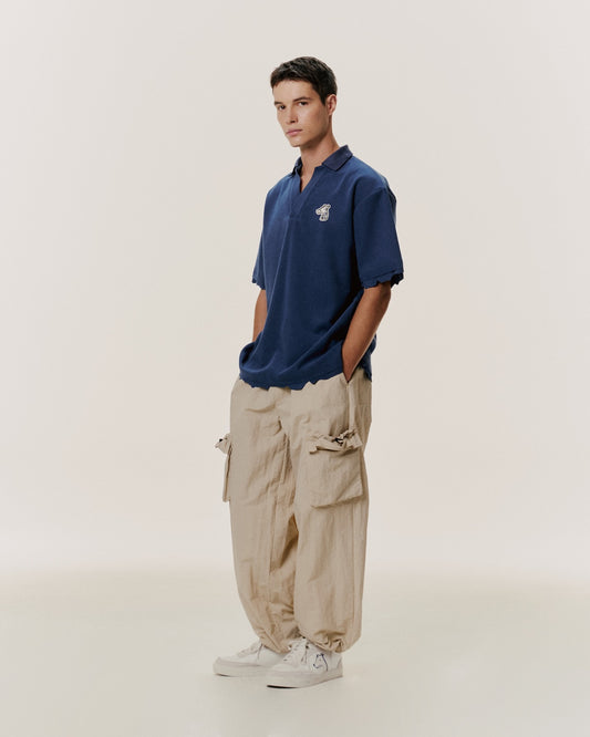 RAW EDGE OPEN-PLACKET POLO SHIRT WITH LOGO EMBROIDERED