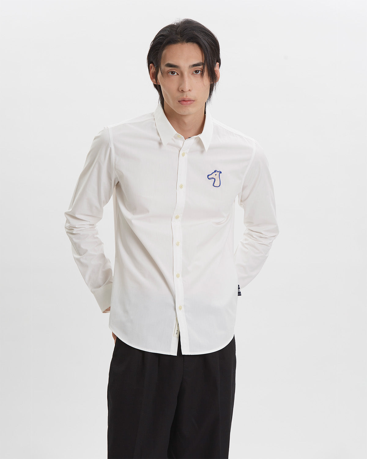 POPLIN SLIM SHIRT WITH LOGO EMBROIDERED