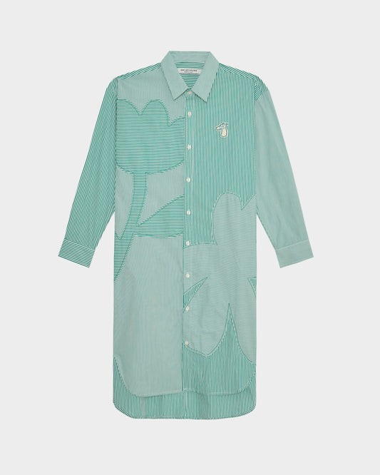 FLOWER PATCH STRIPED POPLIN SHIRT DRESS
