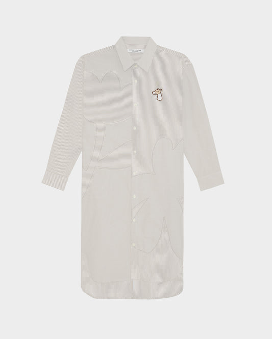 FLOWER PATCH STRIPED POPLIN SHIRT DRESS
