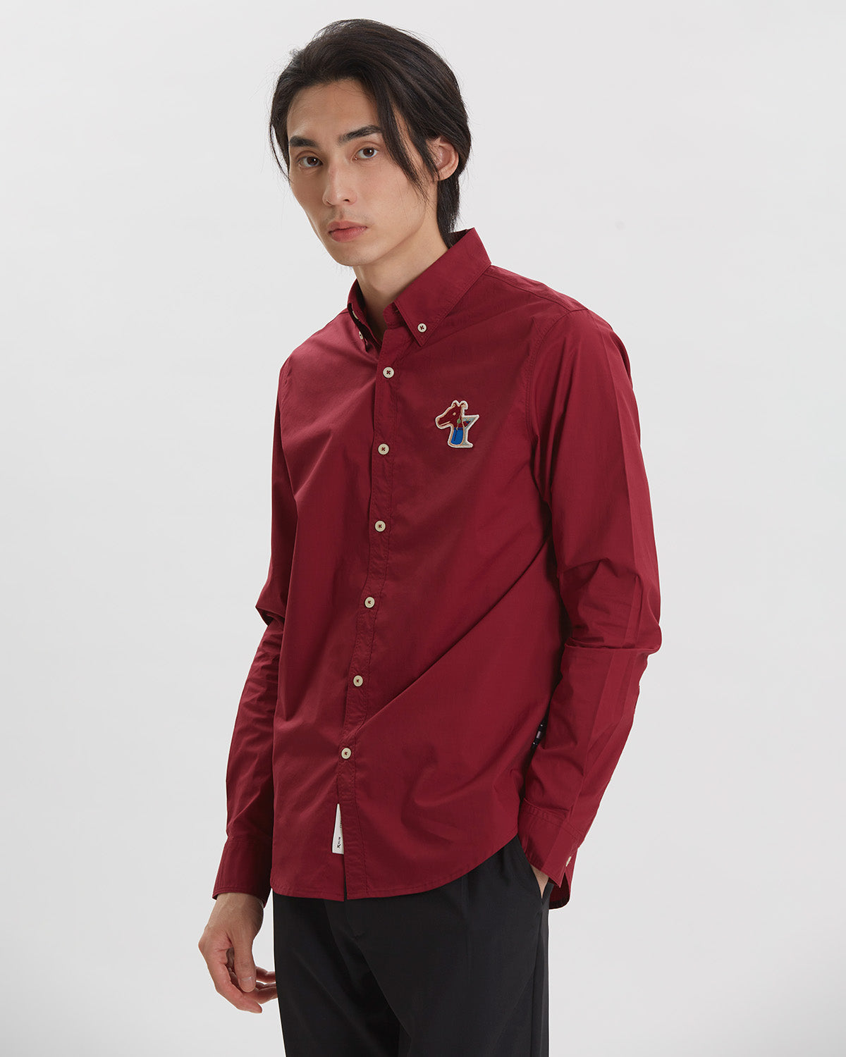 POPLIN SLIM SHIRT WITH LOGO EMBROIDERED
