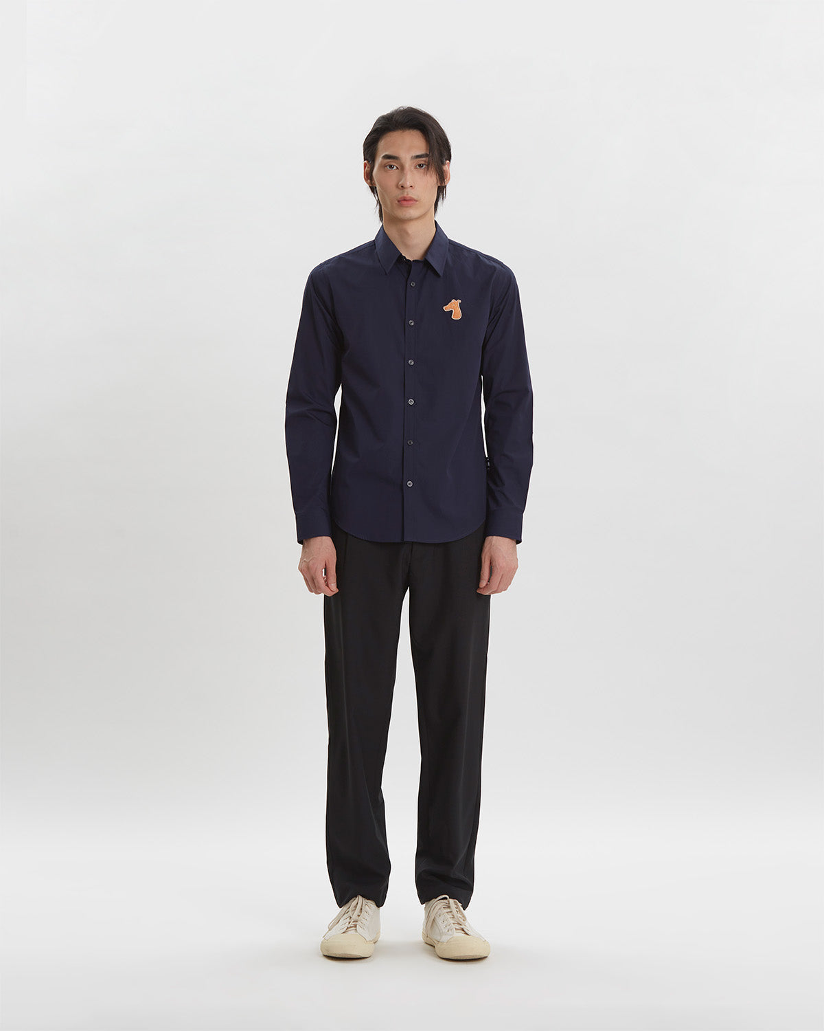 POPLIN SLIM SHIRT WITH LOGO EMBROIDERED