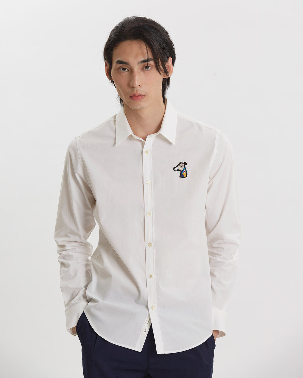 POPLIN SLIM SHIRT WITH LOGO EMBROIDERED