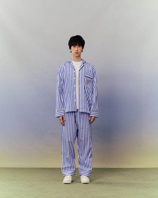 SMILEYHOUND PAJAMA-STRIPE PIPED LOUNGE SHIRT