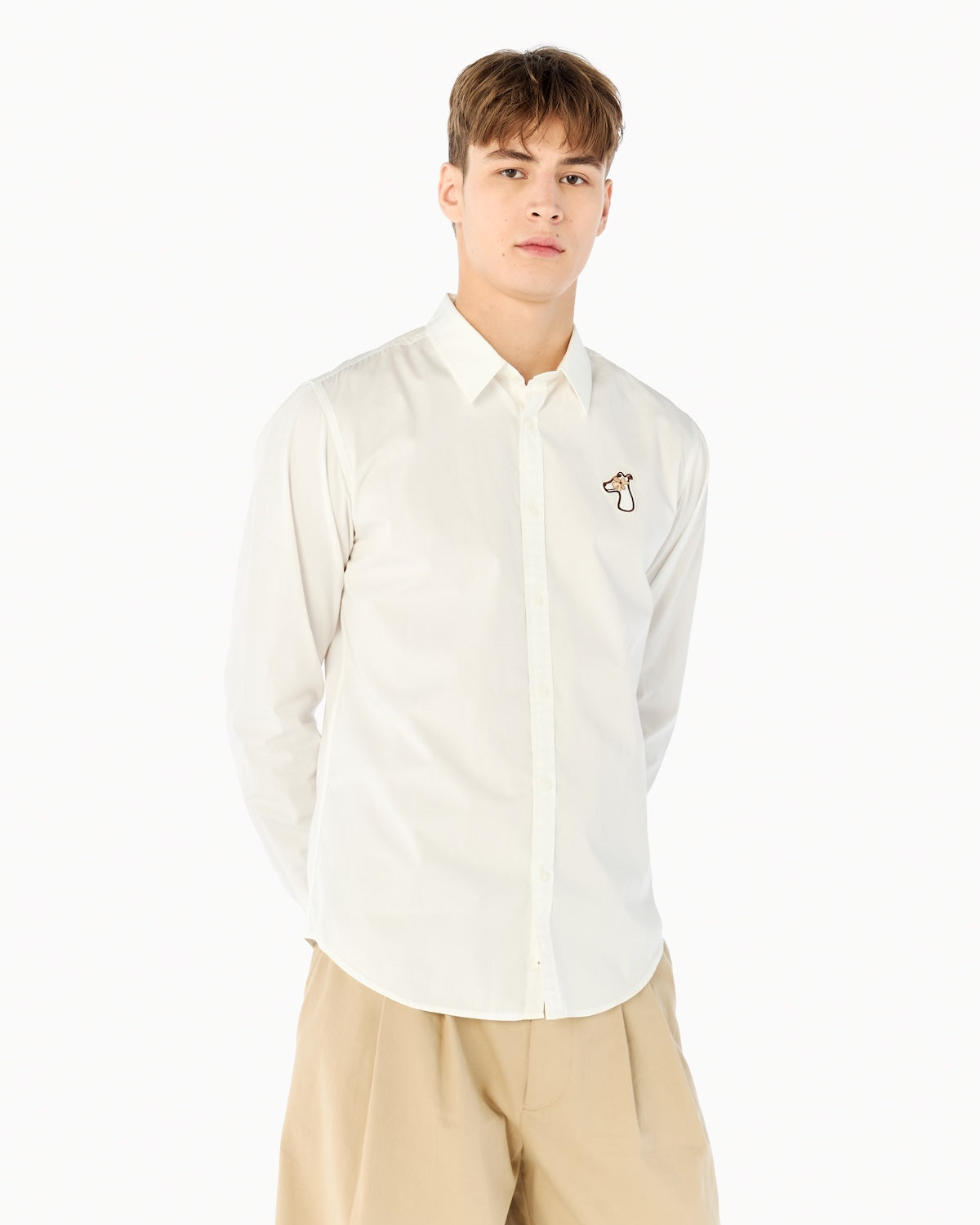 POPLIN SLIM SHIRT WITH LOGO EMBROIDERED
