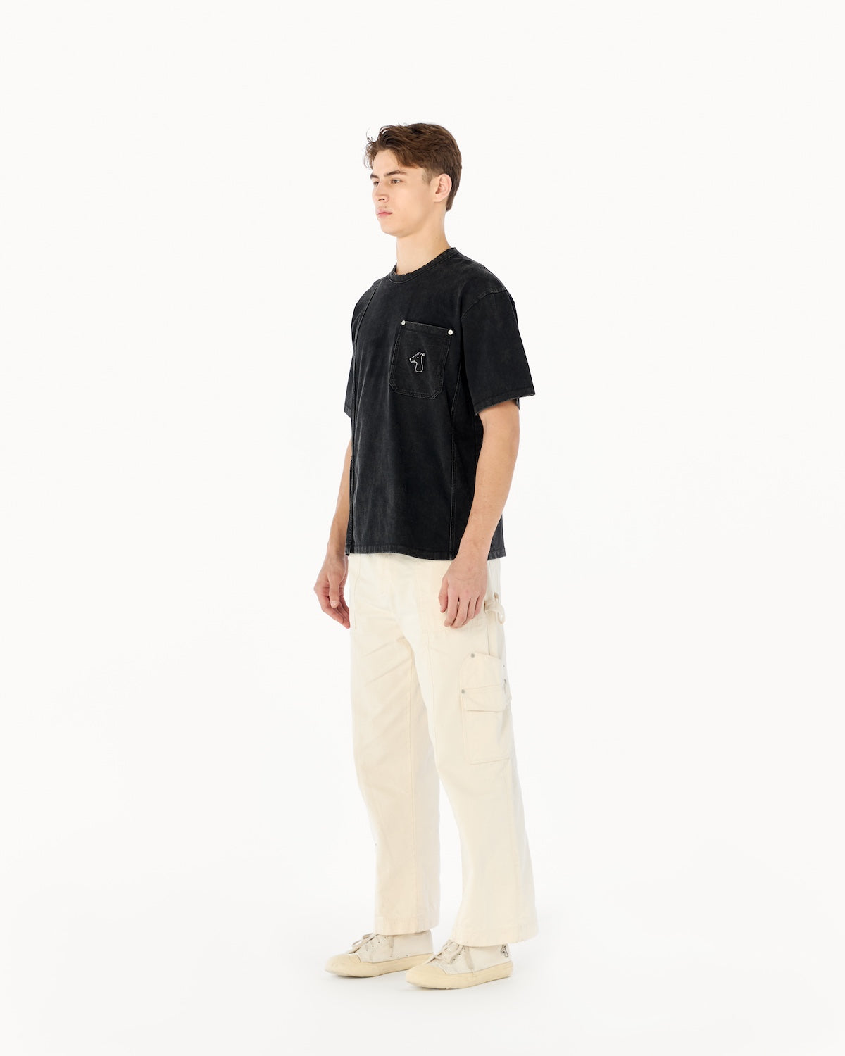 PANELED T-SHIRT WITH LOGO EMBROIDERED