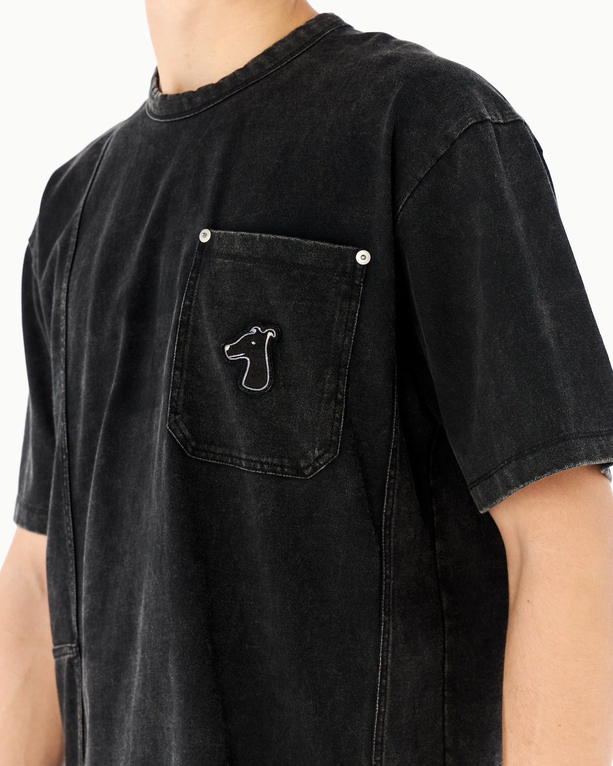 PANELED T-SHIRT WITH LOGO EMBROIDERED