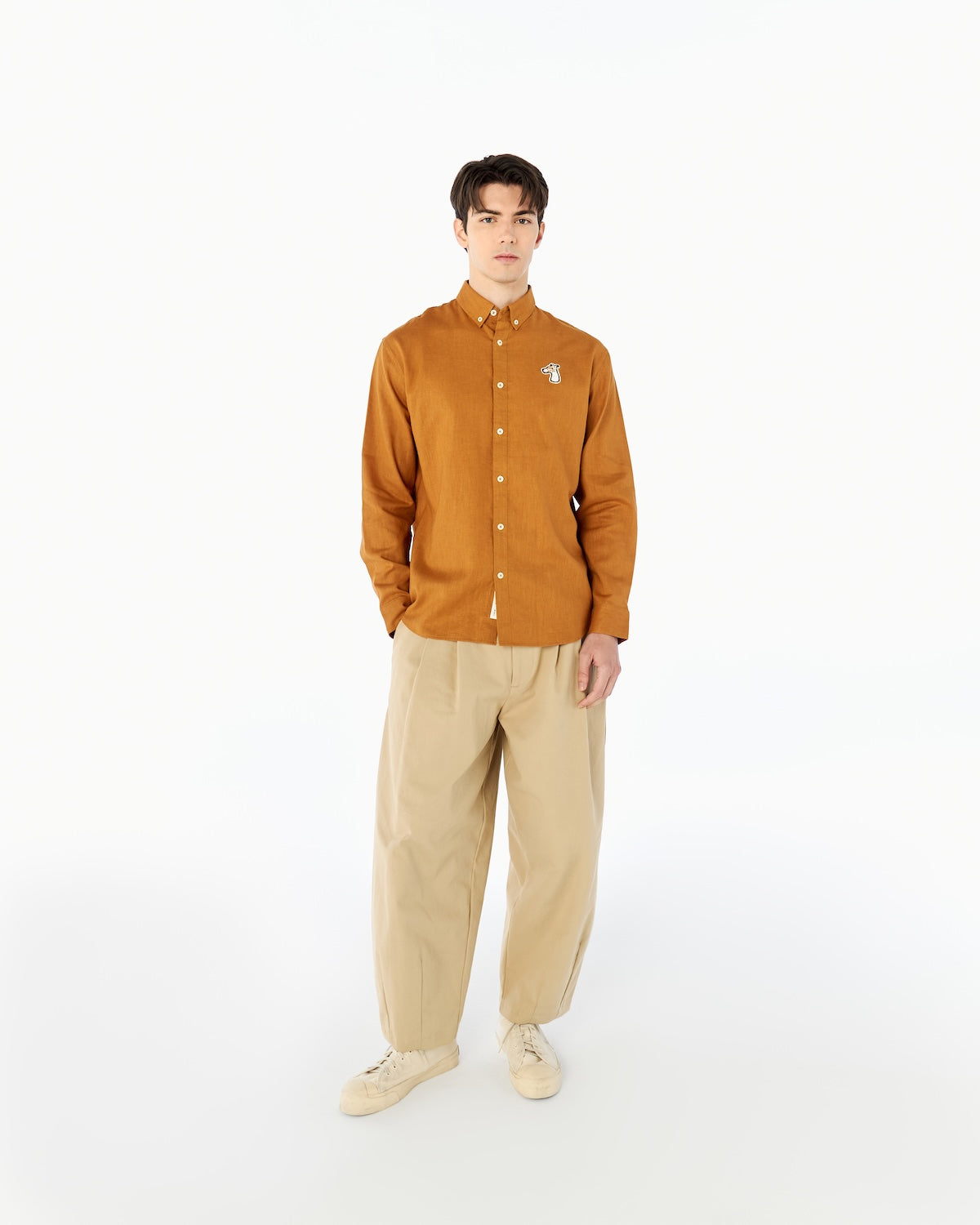 LINEN-BLEND REGULAR SHIRT WITH LOGO EMBROIDERED