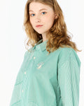 FLOWER PATCH STRIPED POPLIN SHIRT DRESS
