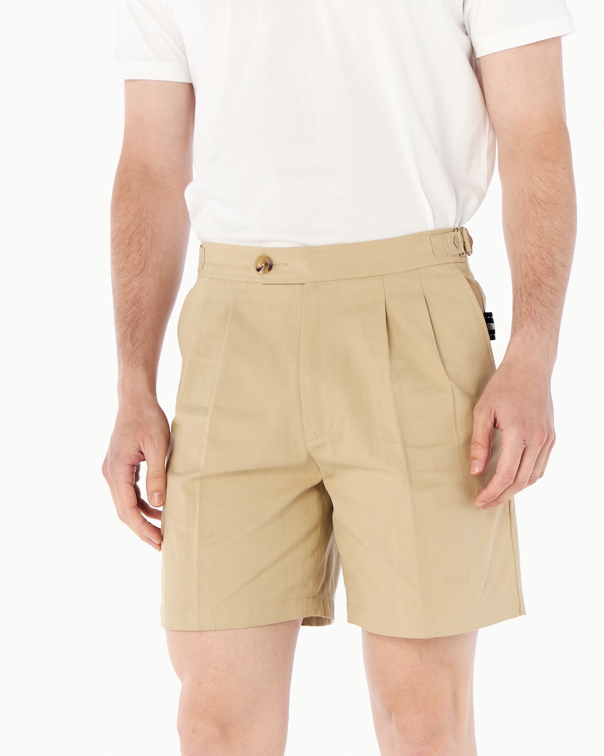 COTTON TWILL PLEATED SHORTS