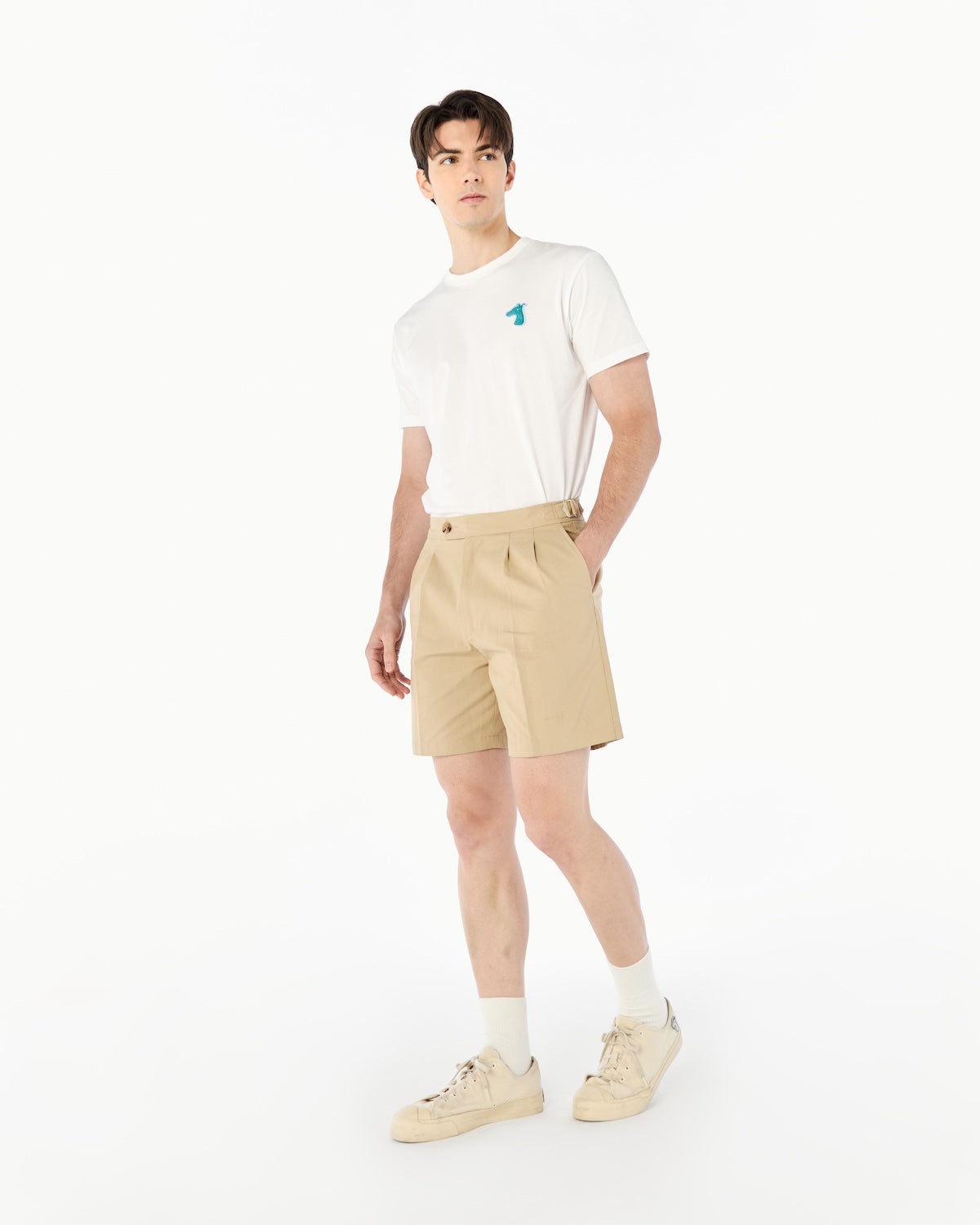 COTTON TWILL PLEATED SHORTS