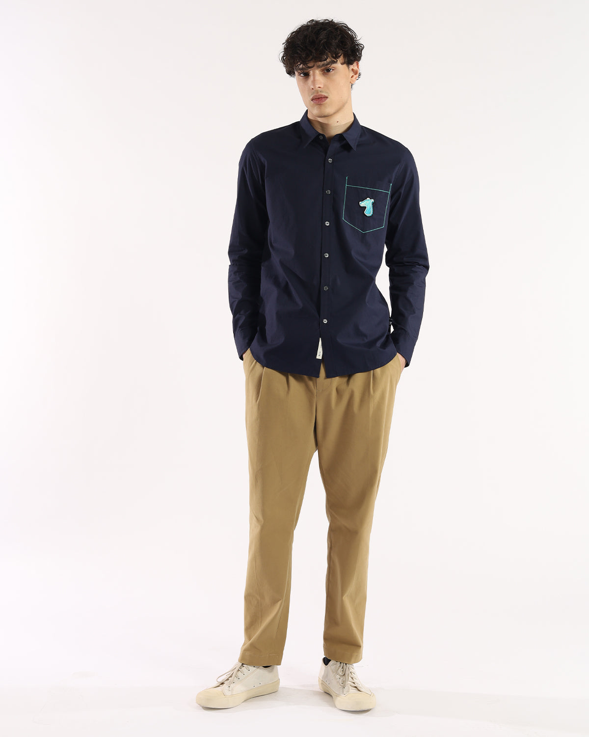 CONTRAST STITCH POCKET SHIRT WITH LOGO EMBROIDERED