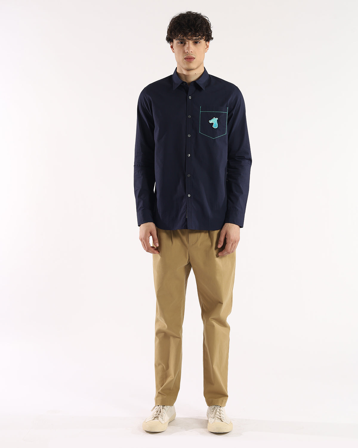 CONTRAST STITCH POCKET SHIRT WITH LOGO EMBROIDERED