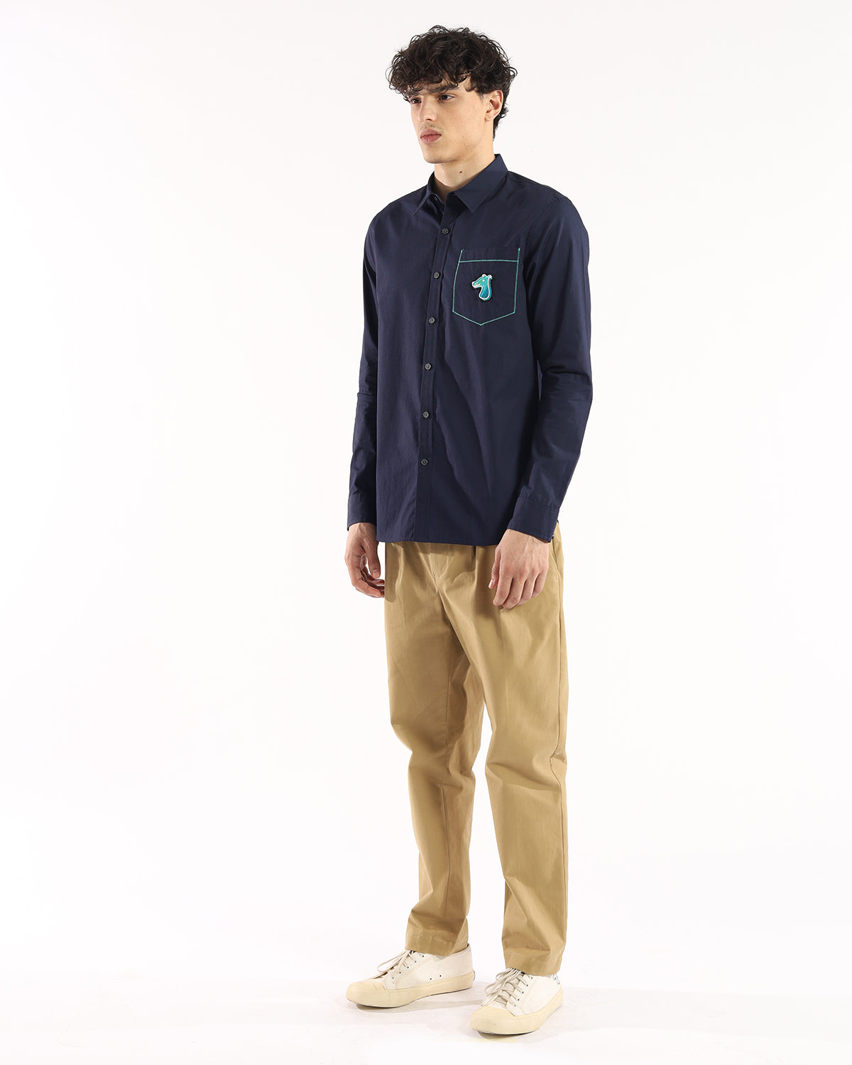 CONTRAST STITCH POCKET SHIRT WITH LOGO EMBROIDERED