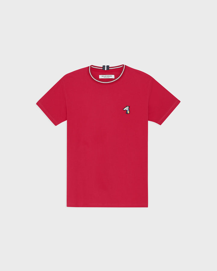 LUREX RIB COLLAR T-SHIRT WITH LOGO EMBROIDERED
