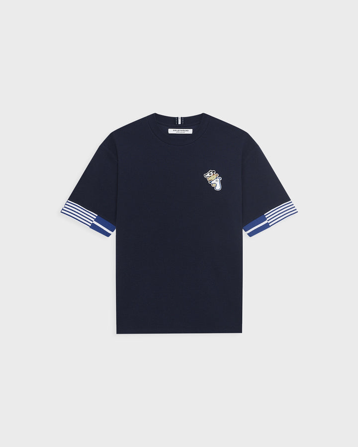 CONTRAST CUFF T-SHIRT WITH LOGO EMBROIDERED