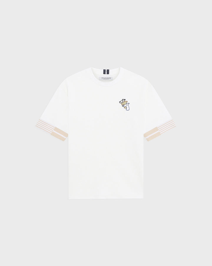 CONTRAST CUFF T-SHIRT WITH LOGO EMBROIDERED