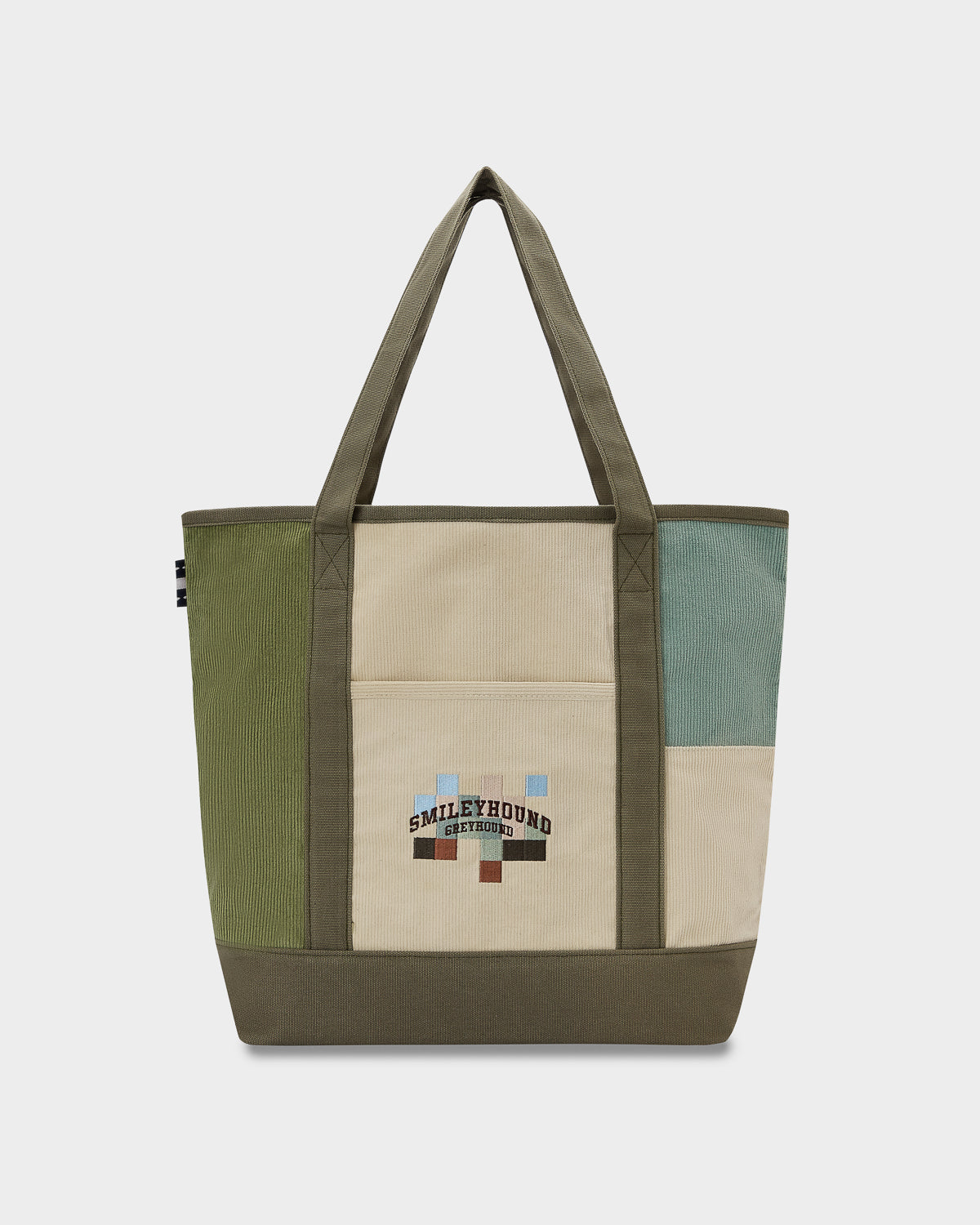 COTTON CORDUROY COLOR BLOCK TOTE BAG WITH LOGO EMBROIDERED