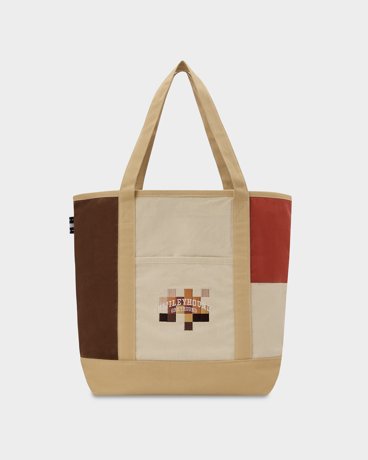 COTTON CORDUROY COLOR BLOCK TOTE BAG WITH LOGO EMBROIDERED