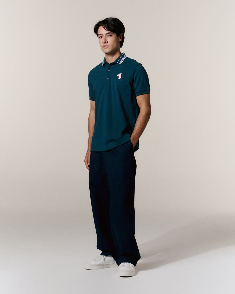 HAPPY HO HOUND STRIPRED COLLAR  POLO SHIRT