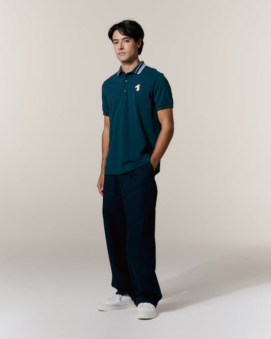 HAPPY HO HOUND STRIPRED COLLAR  POLO SHIRT