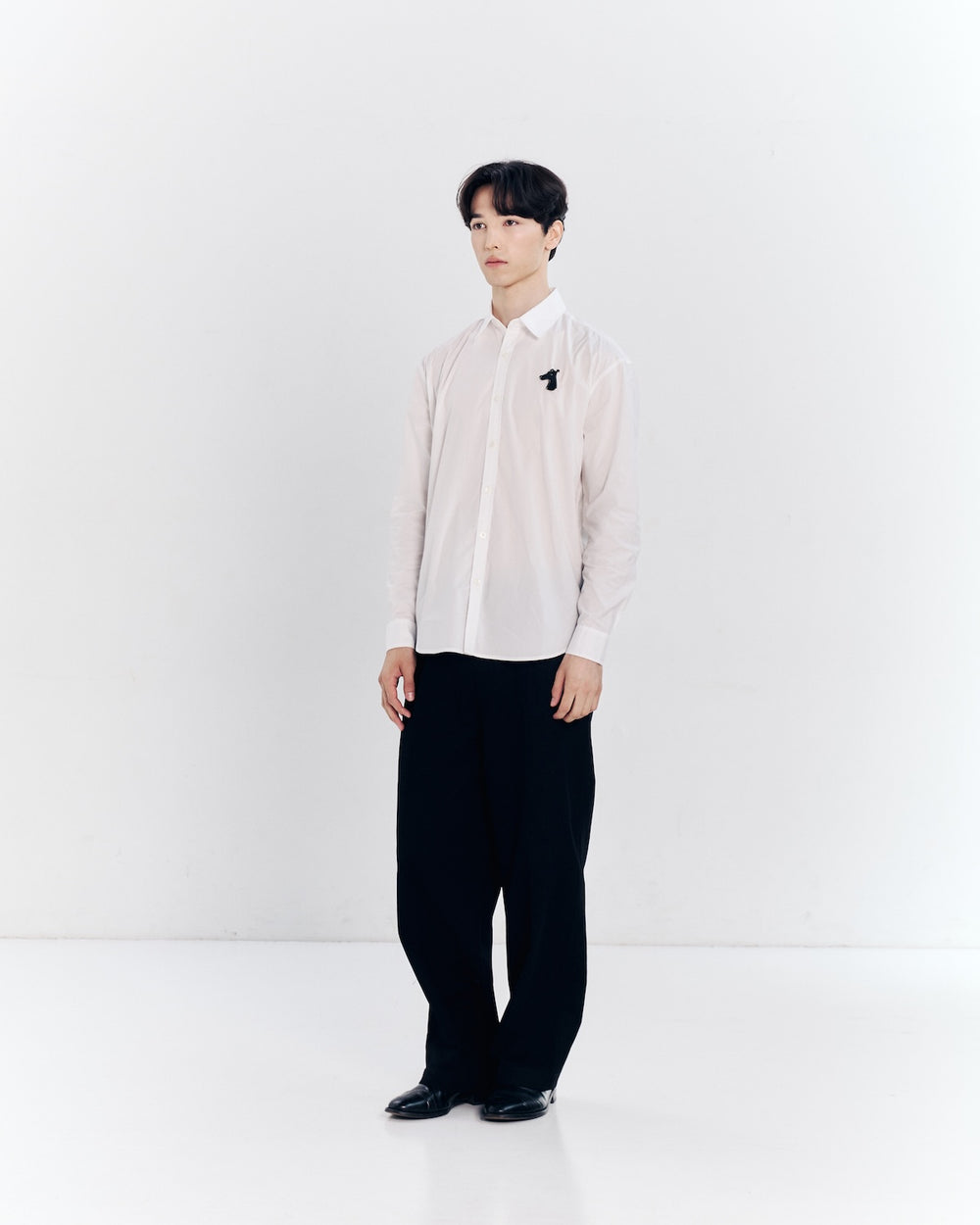 POPLIN SLIM SHIRT WITH LOGO ALUMINIUM