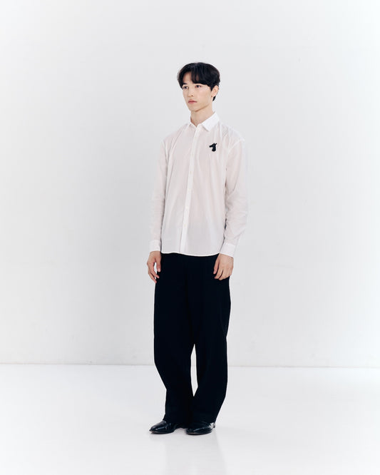 POPLIN SLIM SHIRT WITH LOGO ALUMINIUM