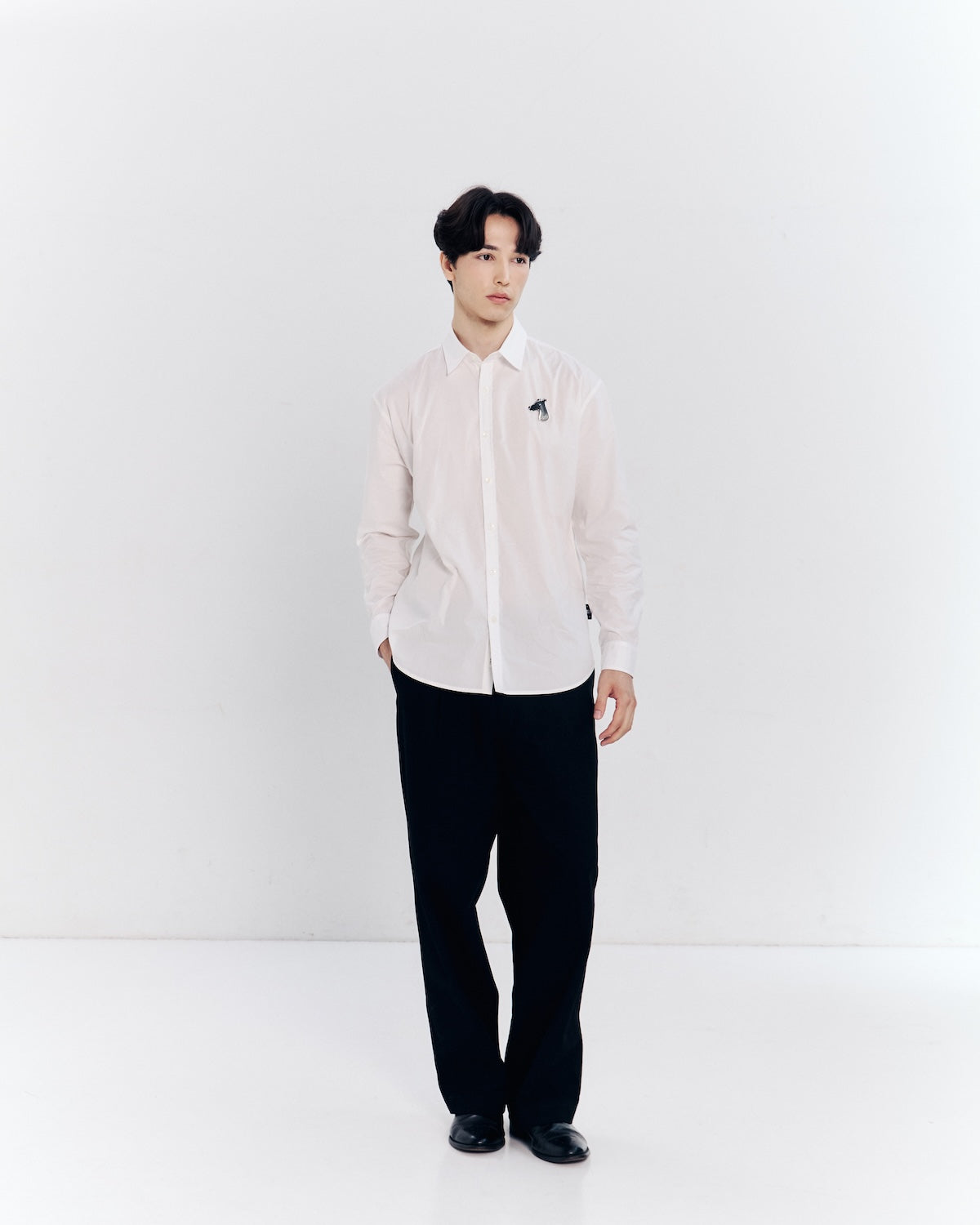 POPLIN SLIM SHIRT WITH LOGO ALUMINIUM