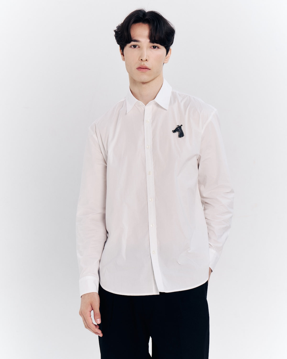 POPLIN SLIM SHIRT WITH LOGO ALUMINIUM