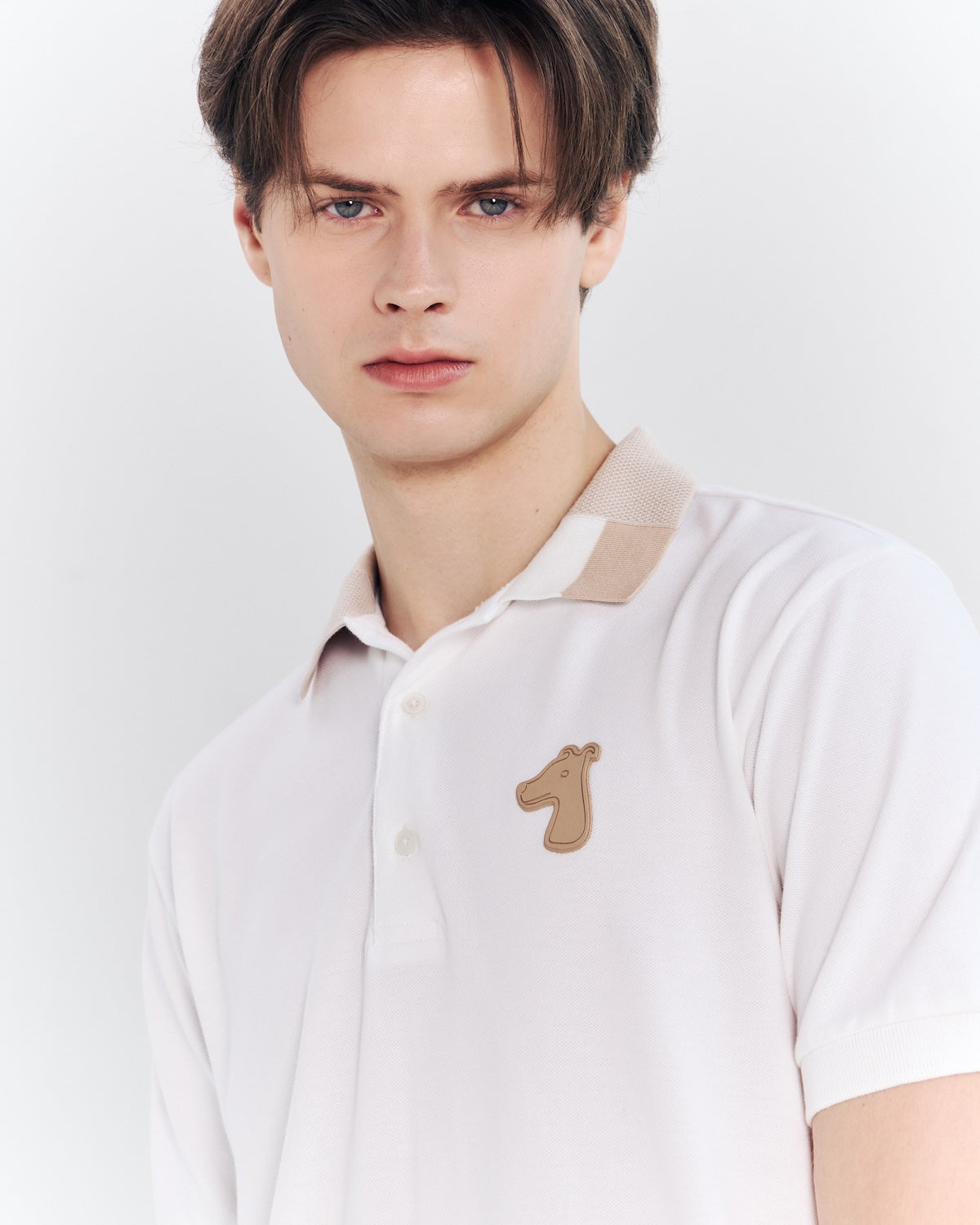 CONTRAST COLLAR POLO SHIRT WITH LOGO EMBROIDERED