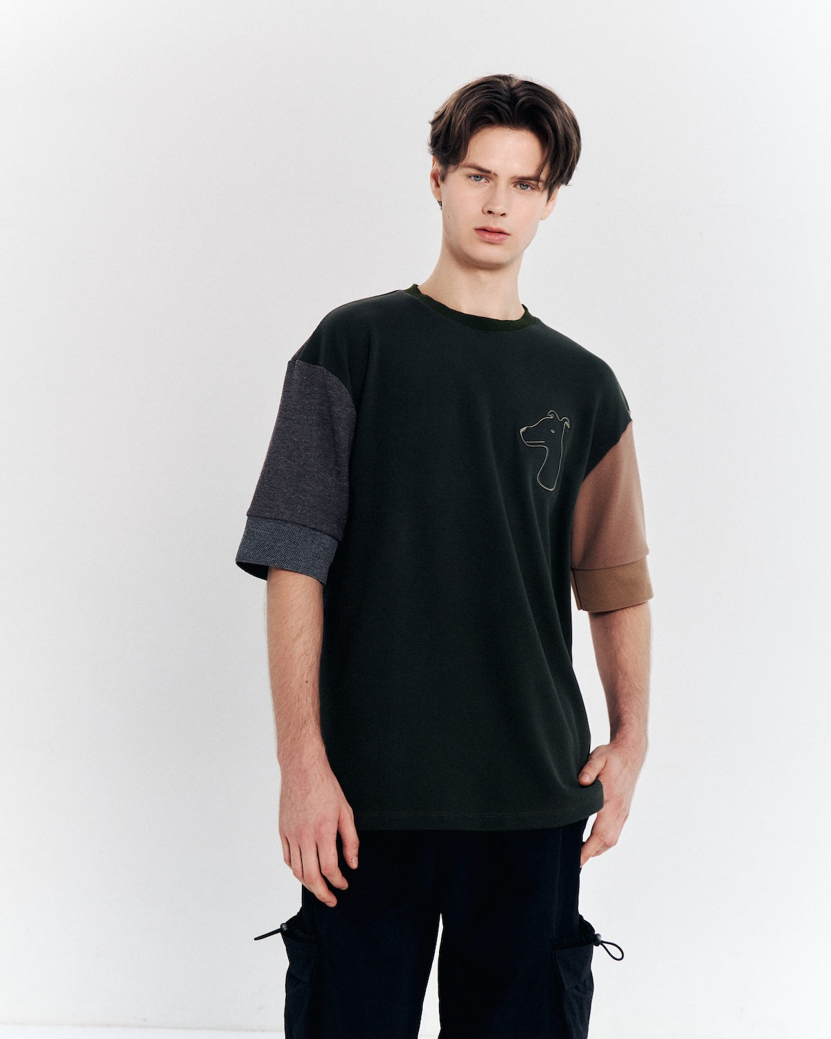 WAFFLE JERSEY LOOSE FIT T-SHIRT WITH LOGO EMBROIDERED