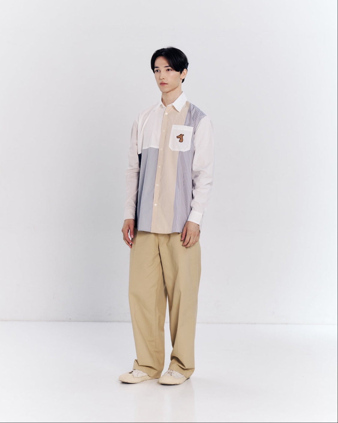 STRIPED COLOR-BLOCK SHIRT WITH LOGO EMBROIDERED