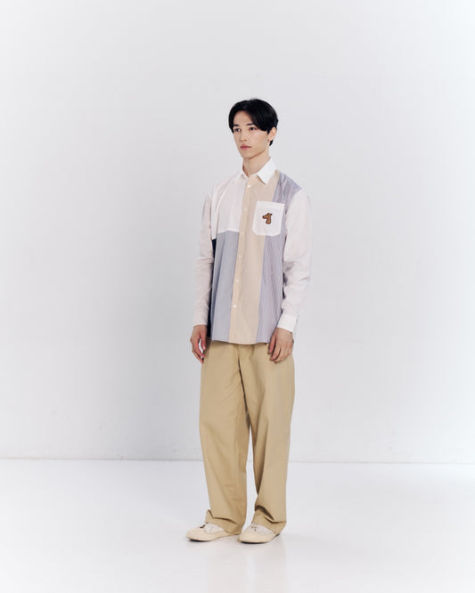 STRIPED COLOR-BLOCK SHIRT WITH LOGO EMBROIDERED
