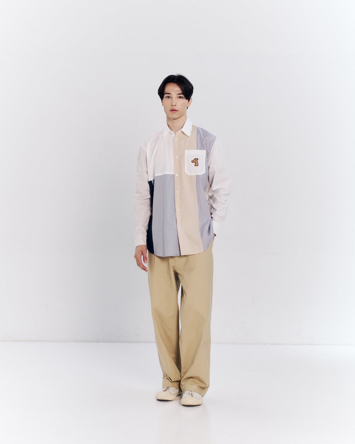 STRIPED COLOR-BLOCK SHIRT WITH LOGO EMBROIDERED
