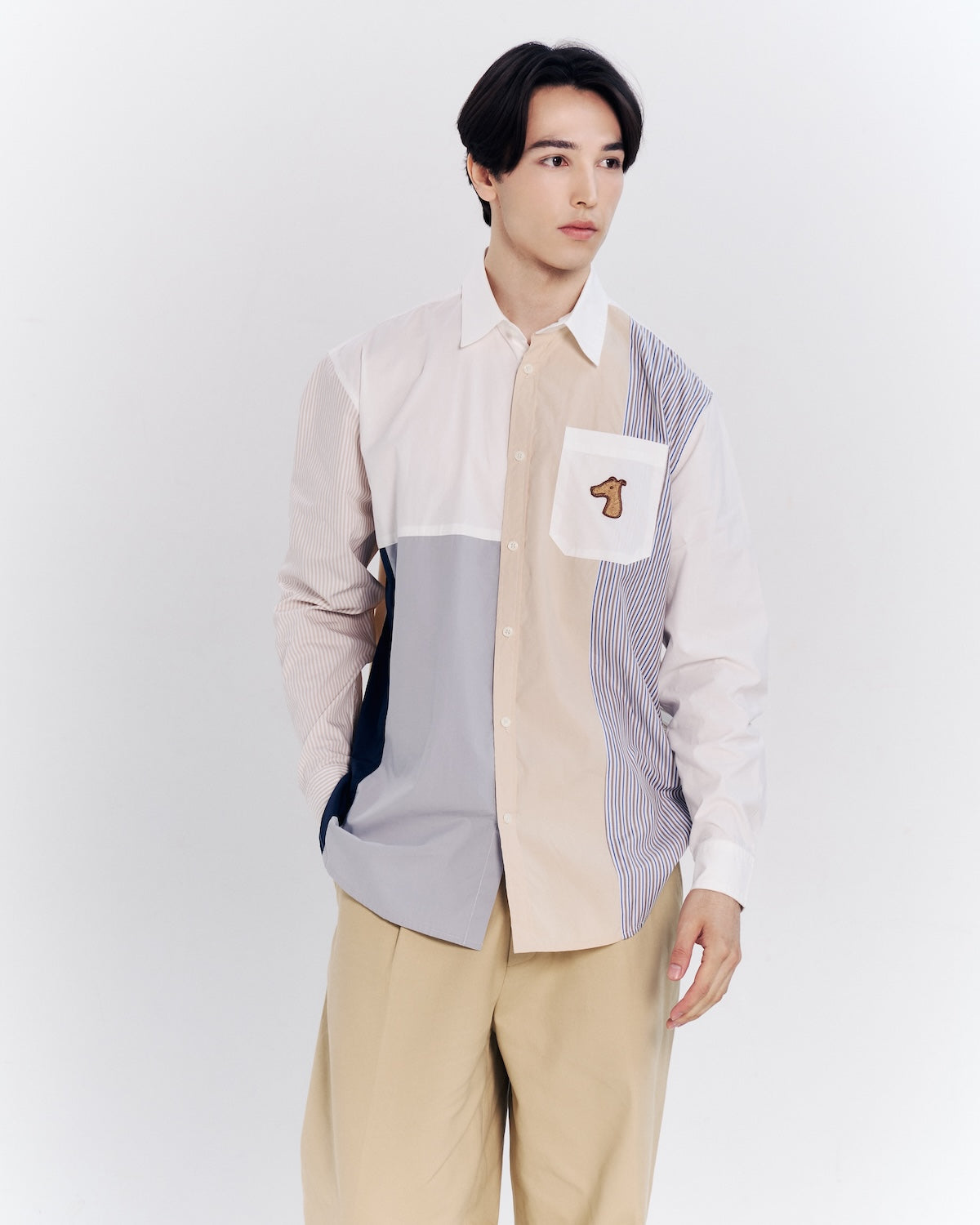 STRIPED COLOR-BLOCK SHIRT WITH LOGO EMBROIDERED