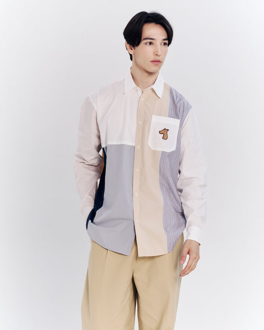 STRIPED COLOR-BLOCK SHIRT WITH LOGO EMBROIDERED