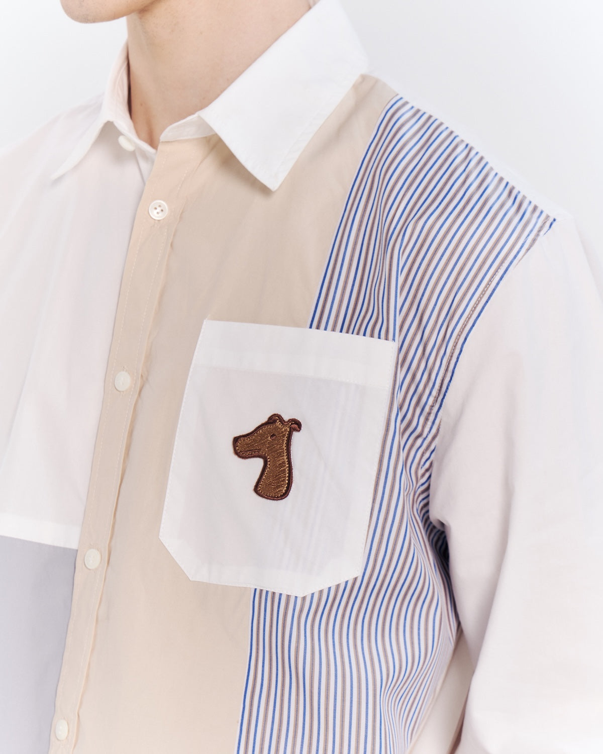 STRIPED COLOR-BLOCK SHIRT WITH LOGO EMBROIDERED