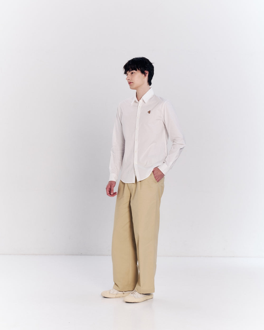 POPLIN SLIM SHIRT WITH LOGO EMBROIDERED