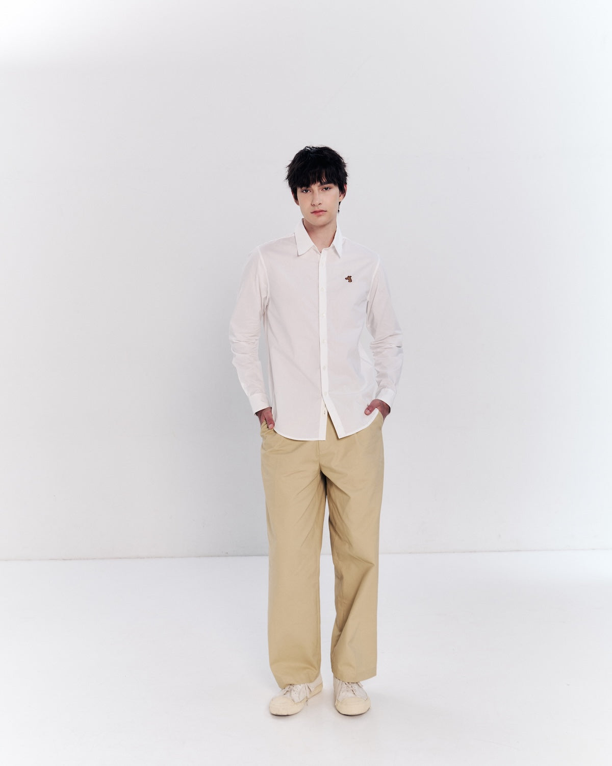 POPLIN SLIM SHIRT WITH LOGO EMBROIDERED