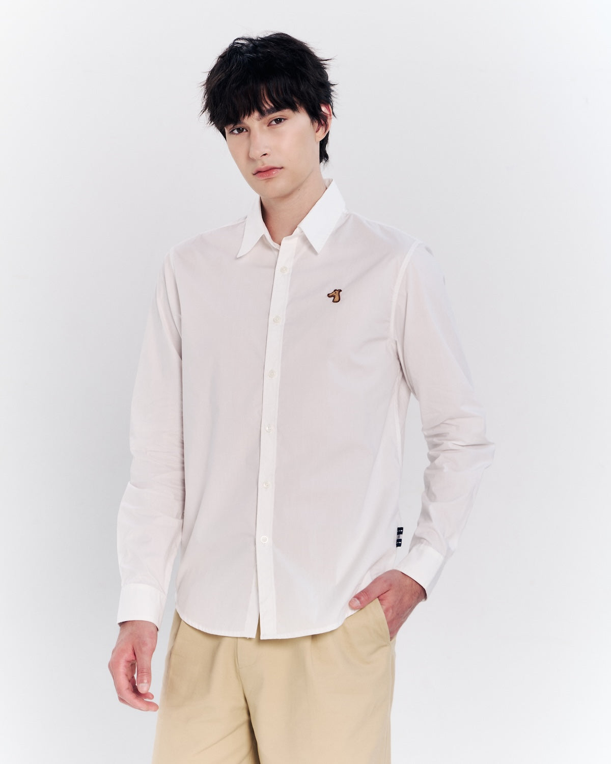 POPLIN SLIM SHIRT WITH LOGO EMBROIDERED
