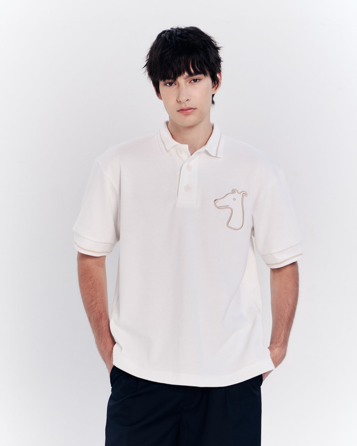 STRIP DETAILED POLO SHIRT WITH LOGO EMBROIDERED