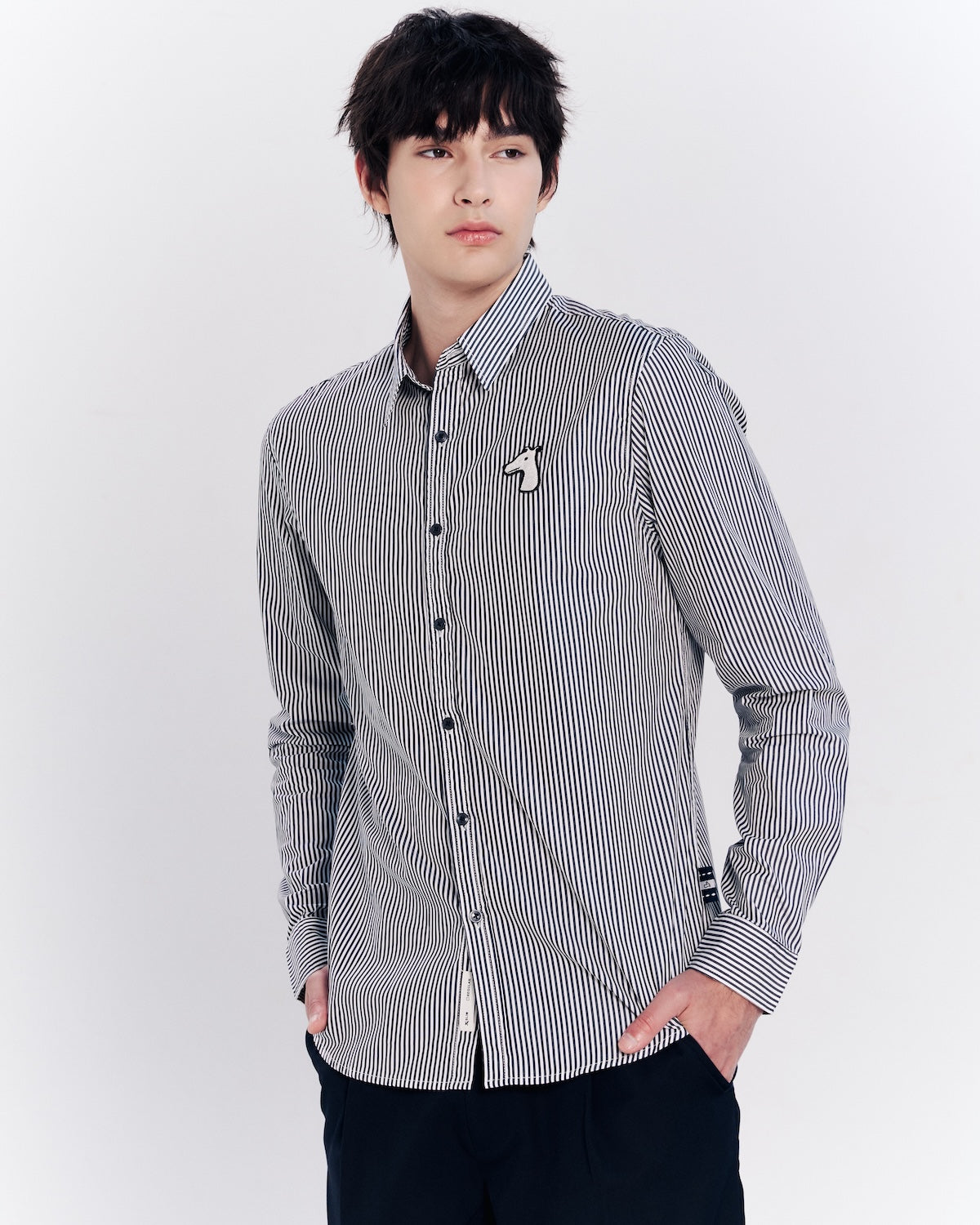 POPLIN SLIM SHIRT WITH LOGO EMBROIDERED