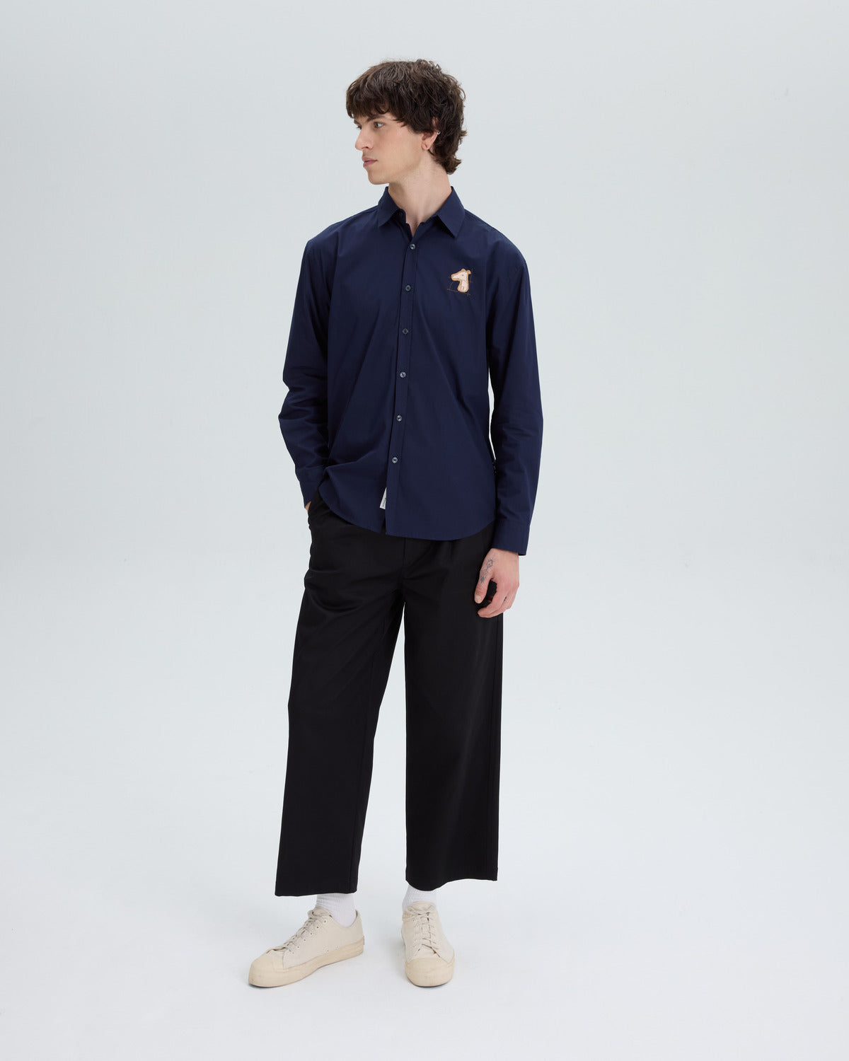 POPLIN REGULAR SHIRT WITH LOGO EMBROIDERED