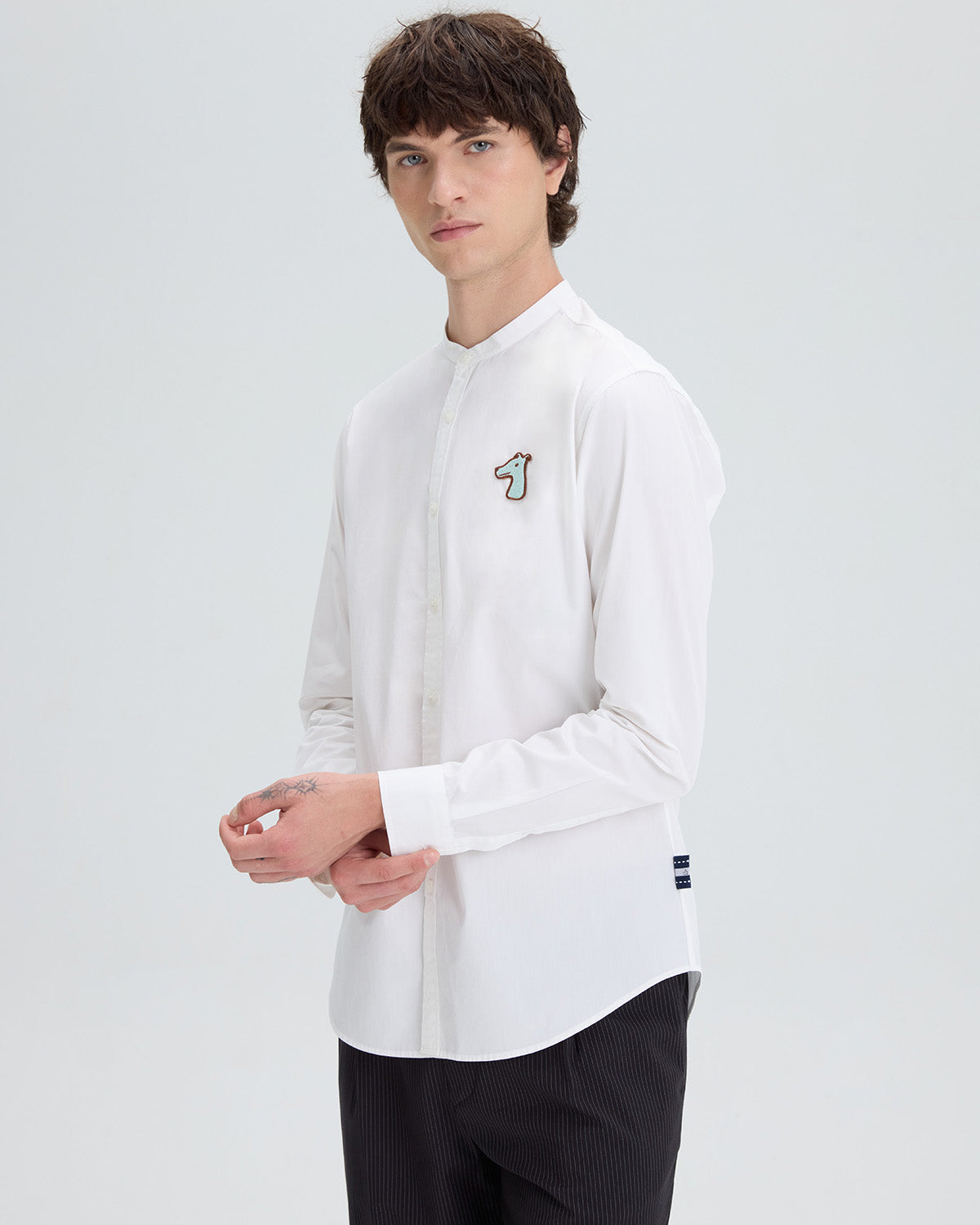 POPLIN SLIM SHIRT WITH LOGO EMBROIDERED