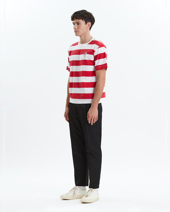 BOXY FIT STRIPED T-SHIRT WITH LOGO EMBROIDERED