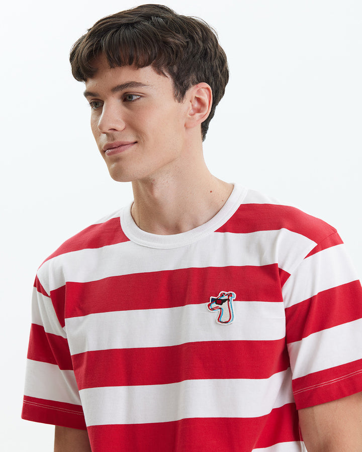 BOXY FIT STRIPED T-SHIRT WITH LOGO EMBROIDERED